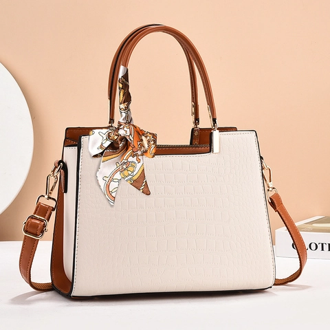 Borsa A Mano In Pelle PU Con Motivo A Coccodrillo Donna Borsa A Spalla Tracolla Con Sciarpa Elegante Retro Borsa Versatile