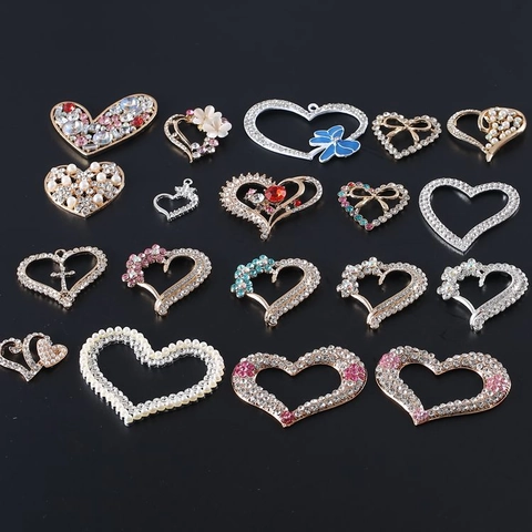Heart Shape Alloy Charms With Rhinestones And Artificial Pearls For DIY Jewelry Making Phone Case Decoration Fashion Crafts