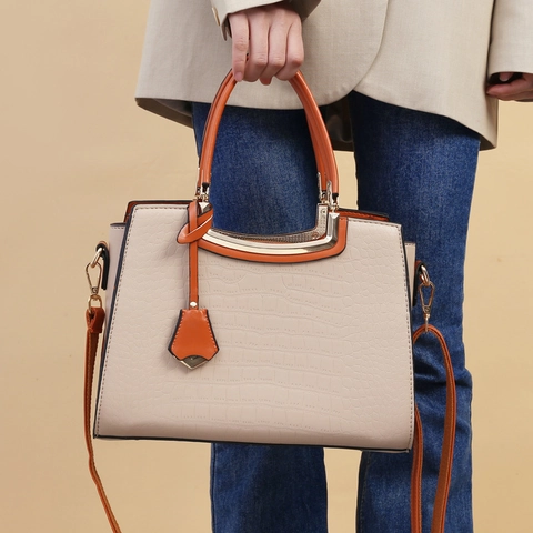 Women Crocodile Embossed Handbag PU Leather Tote With Detachable Shoulder Strap Elegant Crossbody Bag For Daily Commute