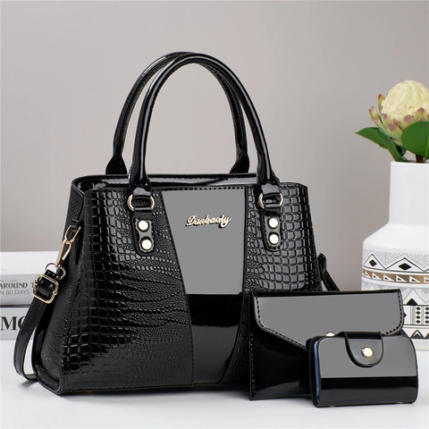 Borsa Da Donna Alla Moda Portafoglio E Porta Carte PU Lucido Motivo Coccodrillo Borsa A Tracolla Grande Capacità Street Style