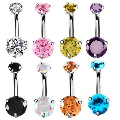 Belly Piercing Navel Rings Stainless Steel Double Round Cubic Zirconia Curved Barbell Body Jewelry For Women