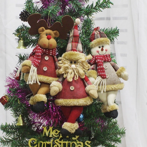 Addobbi Natalizi in Peluche per Albero Babbo Natale Pupazzo di Neve Renna Bambole in Tessuto a Quadri Decorazioni per Feste
