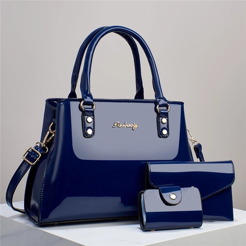 Borsa A Mano Tote In Pelle Verniciata PU Tracolla Pochette E Porta Carte Grande Capacità Elegante Per Donna