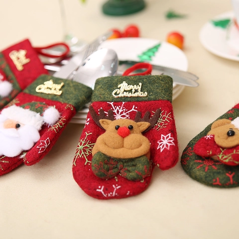 Portaposate Natalizio Forma Di Guanto Custodia Per Stoviglie In Tessuto Non Tessuto Per Decorazione Da Tavola Con Babbo Natale