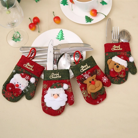Portaposate Natalizio Forma Di Guanto Custodia Per Stoviglie In Tessuto Non Tessuto Per Decorazione Da Tavola Con Babbo Natale