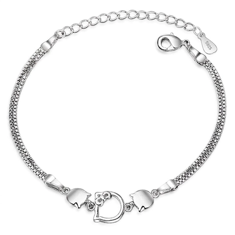 Bracciale A Doppio Strato In Rame Placcato Oro Bianco Con Testa Di Gatto E Fiocco Con Zirconi Gioielli Di Moda Per Donna