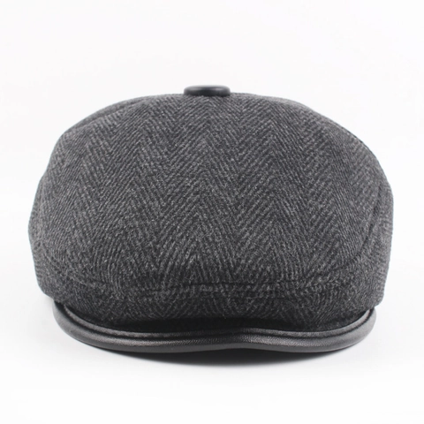Men Winter Warm Forward Cap Woolen Herringbone With Ear Flaps Retro Ivy Flat Cap For Middle Aged Outdoor Casual Hat