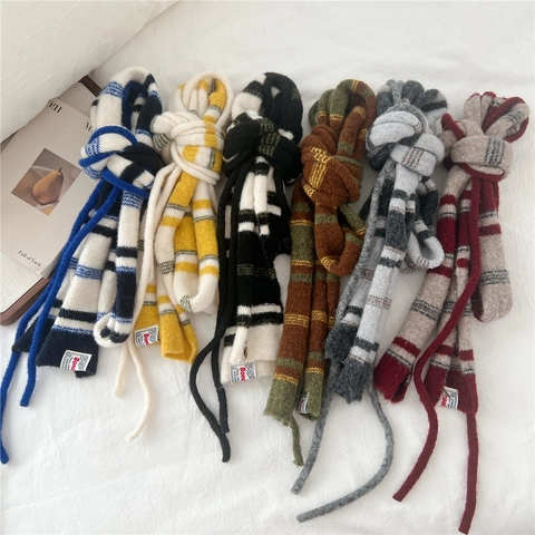 Sciarpa In Maglia Stretta A Righe Lunga Sottile Chic Calda Invernale Scaldacollo Per Donna Decorazione Cravatta Versatile