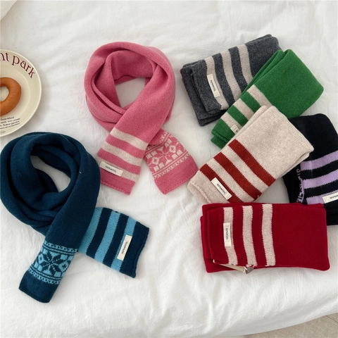 Sciarpa Lunga In Lana Maglia Righe Motivo Fiocco Di Neve Calda Inverno Stile Nordico Retrò Accessorio Chic Morbido