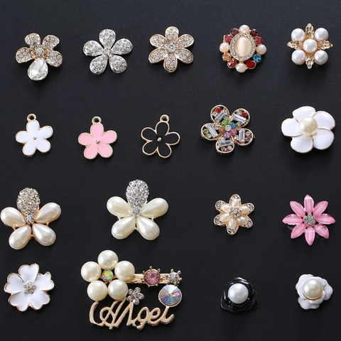 Alloy Flower Charms DIY Jewelry Making Accessories With Rhinestone Enamel And Faux Artificial Pearl For Phone Case Decor Floral