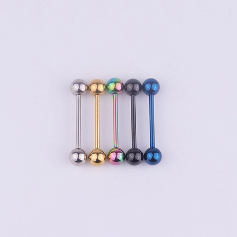316L Stainless Steel Tongue Rings Nipple Piercing Jewelry Barbell Straight Bar Double Balls Body Decor