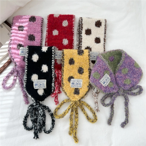 Sciarpa Da Collo In Maglia A Pois Con Fiocco Calda Invernale Scaldacollo In Peluche Chic Morbido Accessorio Per Donna