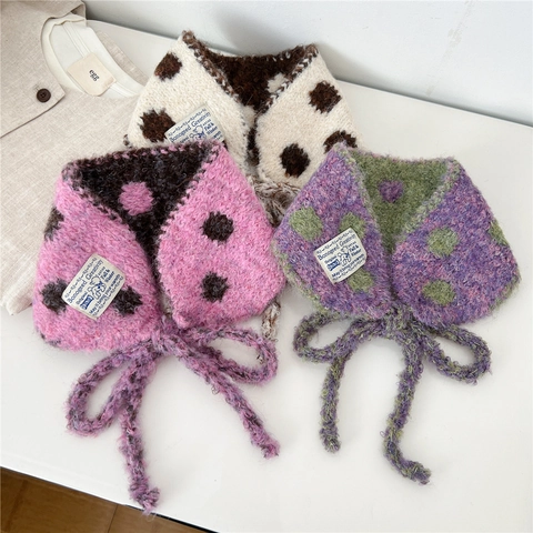 Sciarpa Da Collo In Maglia A Pois Con Fiocco Calda Invernale Scaldacollo In Peluche Chic Morbido Accessorio Per Donna