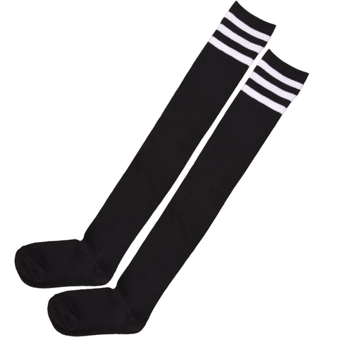 Over The Knee Thigh High Socks Striped Top Polyester Spandex Athletic School Girl Style Long Stockings For Women