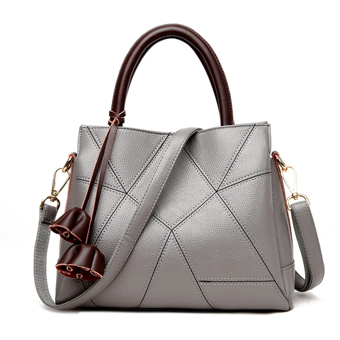 Bolso De Mano Para Mujer Cuero PU Grano De Litchi Gran Capacidad Costuras Geométricas Bolso Tote Elegante Moda Para Damas