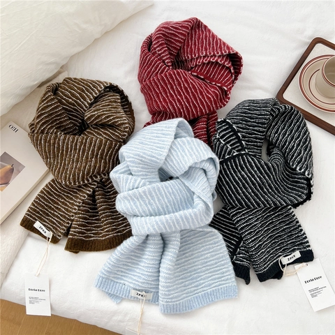 Sciarpa Invernale In Maglia A Righe Calda Morbida Motivo A Onde Versatile Chic Scaldacollo Donna Coppia