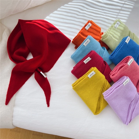 Solid Color 100% Wool Knitted Triangle Scarf Women Cross Over Insertion Design Soft Warm Autumn Winter Neck Warmer Bandana