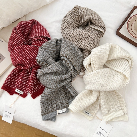 Sciarpa Invernale In Maglia A Righe Calda Morbida Motivo A Onde Versatile Chic Scaldacollo Donna Coppia
