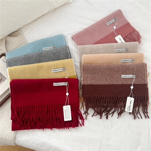 Sciarpa Invernale Da Donna 100% Lana Di Agnello Motivo A Lisca Di Pesce Scialle Caldo Con Frange Elegante Chic Lunga