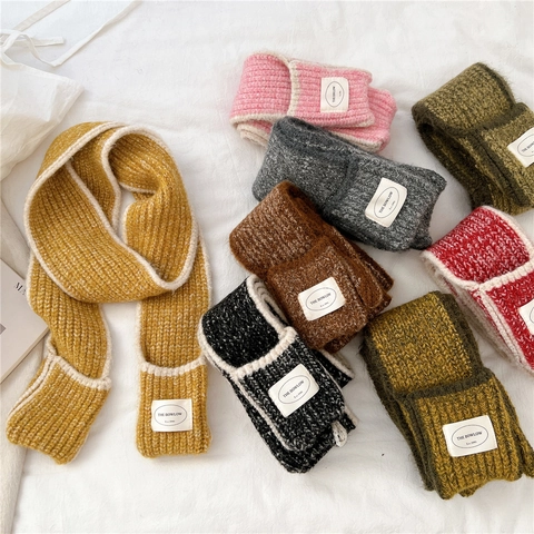 Strickschal Mit Taschen Lang Schmal Grobstrick Warm Winter Kontrastbesatz Weich Für Damen