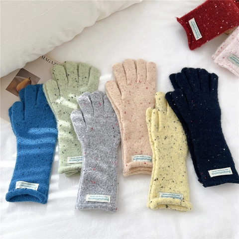 Guantes De Punto De Invierno Dedos Completos Cálidos Hilo Melange Confetti Suave Estilo Coreano Dulce Parche Decorativo Para Mujeres Niñas