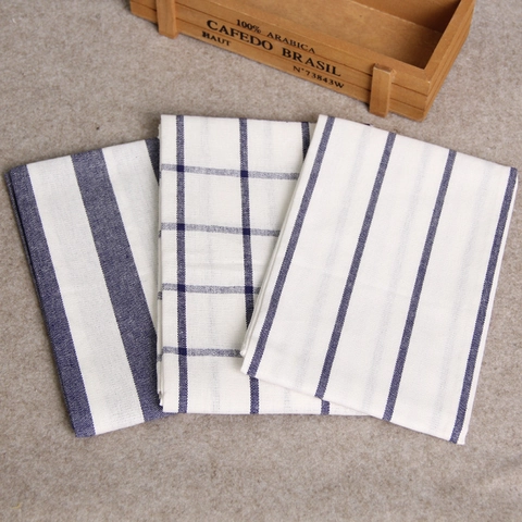 Servilletas De Algodón Y Lino Patrón De Rayas Y Rejilla Azul Blanco Absorbente Resistente Al Calor Manteles De Mesa Para Cocina Comedor Estilo Japonés