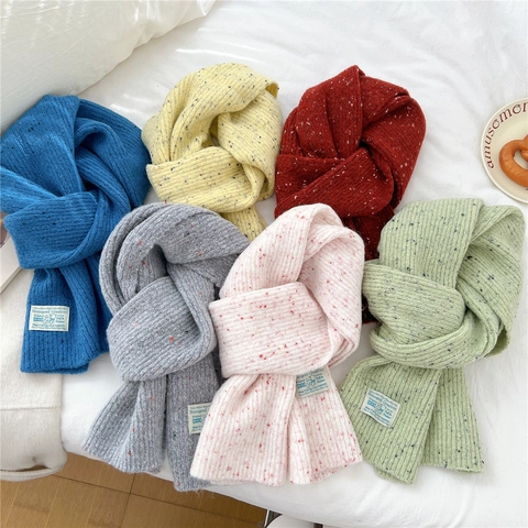 Écharpe Longue En Tricot Épaisse Chaude Hiver Fil Moucheté Cache-Cou Doux Style Rétro Pour Femmes