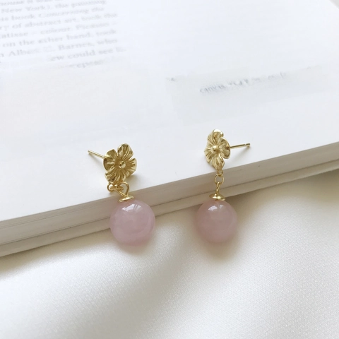 Pendientes Colgantes Flor Con Poste De Plata De Ley 925 Y Perla Artificial Cristal Rosa Para Mujeres Joyería Elegante