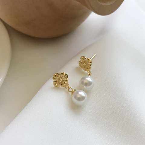 Pendientes Colgantes Flor Con Poste De Plata De Ley 925 Y Perla Artificial Cristal Rosa Para Mujeres Joyería Elegante