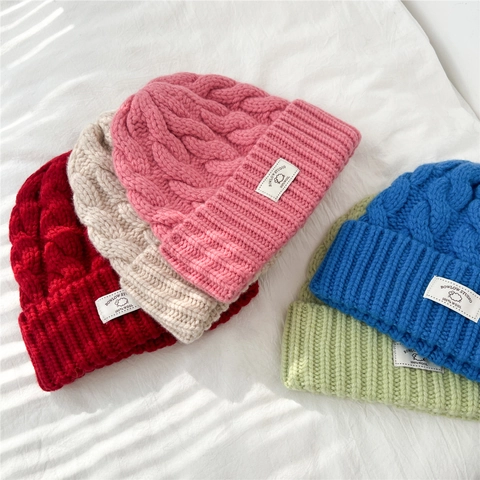 Women 100% Wool Knitted Beanie Hat Warm Cable Knit Thick Cuffed Winter Solid Color Cap