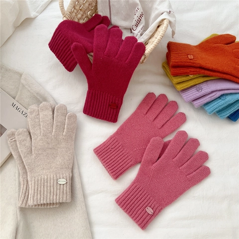Winter Warm Knit Gloves Soft Solid Color Windproof Touchscreen Outdoor Cycling Driving For Women
