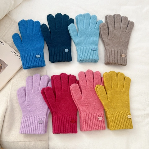 Winter Warm Knit Gloves Soft Solid Color Windproof Touchscreen Outdoor Cycling Driving For Women