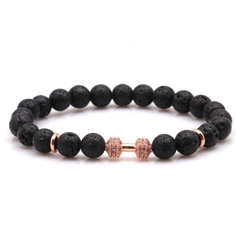 Lava Stone Dumbbell Bracelet With Zirconia Alloy Fitness Beaded Elastic Bracelet For Men Women Gift Jewelry