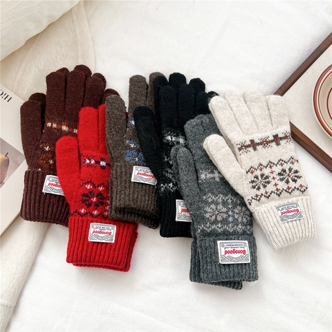 Guanti In Maglia Caldi Invernali Stile Nordico Fair Isle Motivo Geometrico Fiocco Di Neve Lana Protezione Freddo Uomini Donne