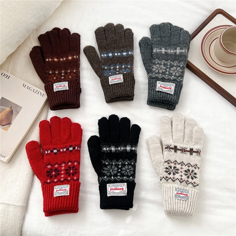 Guanti In Maglia Caldi Invernali Stile Nordico Fair Isle Motivo Geometrico Fiocco Di Neve Lana Protezione Freddo Uomini Donne