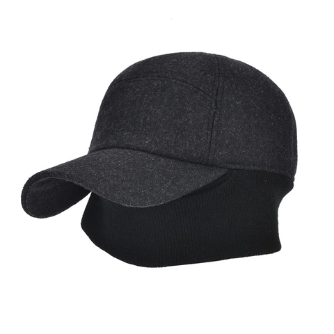 Men Winter Baseball Cap Warm Woolen Ear Protection Hat Outdoor Windproof Adjustable For Middle-Aged And Elderly