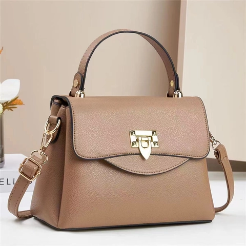 Women Fashion Litchi Grain PU Leather Shoulder Bag Crossbody Handbag With Top Handle Gold Lock Small Square Trendy Purse