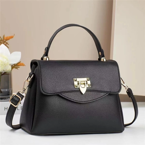 Women Fashion Litchi Grain PU Leather Shoulder Bag Crossbody Handbag With Top Handle Gold Lock Small Square Trendy Purse