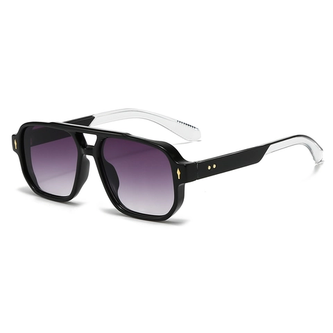 Retro Vierkante Zonnebril Heren Dames Dubbele Brug Piloot UV400 PC Frame Metalen Klinknagels Mode Zakelijk Bril