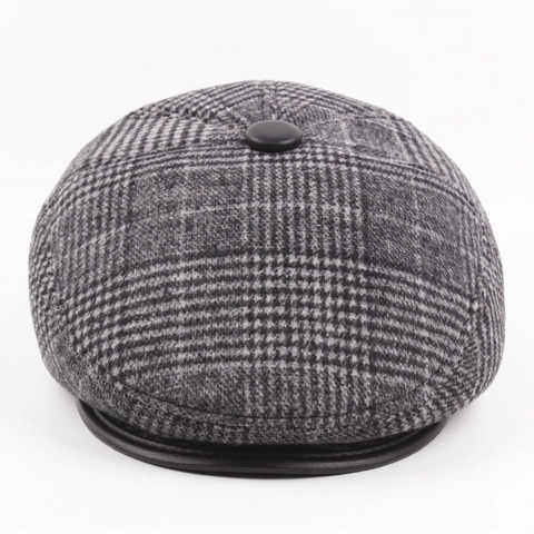 Herren Karo Schiebermütze Winter Warm Wollmischung Ivy Hut Mit Ausklappbarem Ohrenschutz Gestepptes Futter Vintage