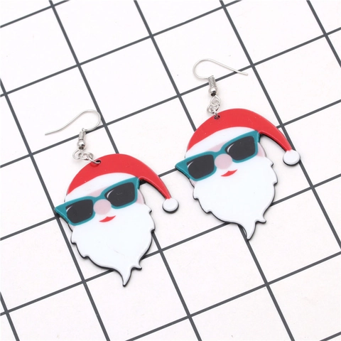 Weihnachtsmann Ohrringe Sonnenbrille Lustige Cartoon Acryl Legierung Weihnachten Party Schmuck Festliche Accessoires Damen