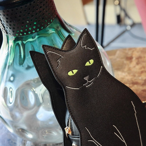 Borsa A Tracolla A Forma Di Gatto Nero Novità Pelle PU Catena Dorata Ricamo Design Animale Moda Borsa A Spalla Da Donna