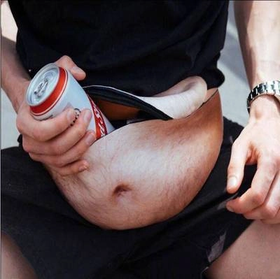 Funny Dad Bag Simulation Big Belly Skin Waist Pack PU Leather 3D Print Fanny Pack Adjustable Strap Gag Gift