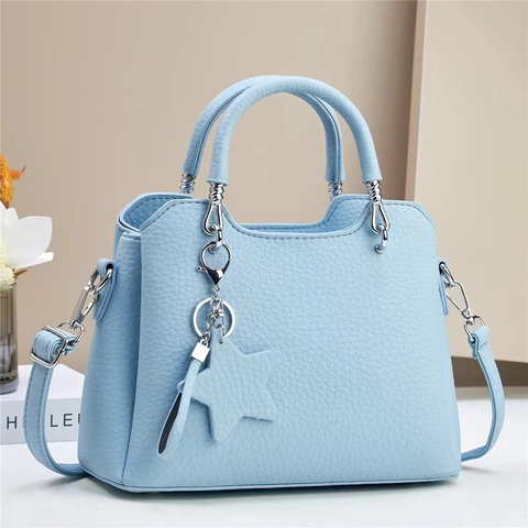 Women Handbag PU Leather Lychee Pattern Crossbody Shoulder Bag With Star Charm Elegant Casual Zipper Tote