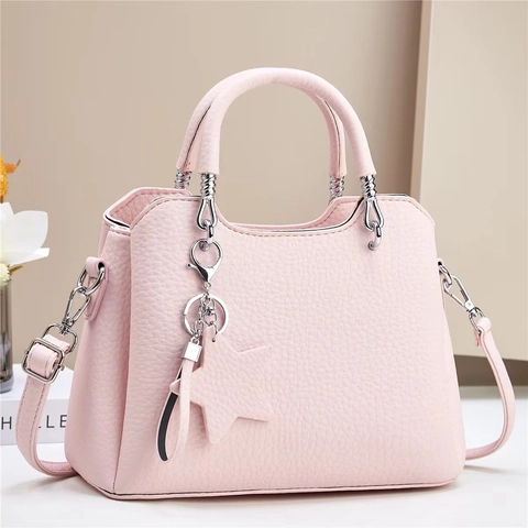 Sac À Main Femme En Cuir PU Grain De Litchi Pendentif Étoile Sac Bandoulière Grande Capacité Décontracté Chic Élégant