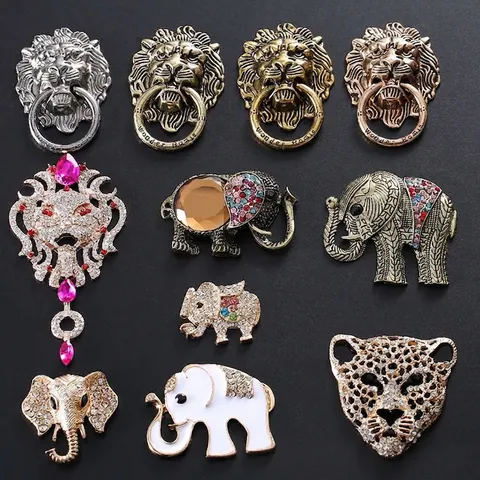 Vintage Animal Charms Alloy Lion Head Elephant Leopard Pendants With Rhinestone Enamel For DIY Jewelry Making Decoration