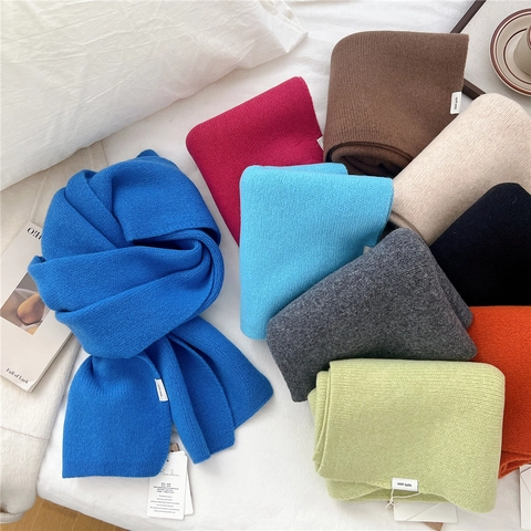 Bufanda Invierno Lana Tejida Gruesa Cálida Color Sólido Minimalista Cuello Para Hombres Mujeres Exterior Otoño Invierno