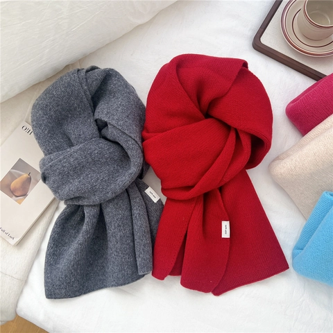 Bufanda Invierno Lana Tejida Gruesa Cálida Color Sólido Minimalista Cuello Para Hombres Mujeres Exterior Otoño Invierno
