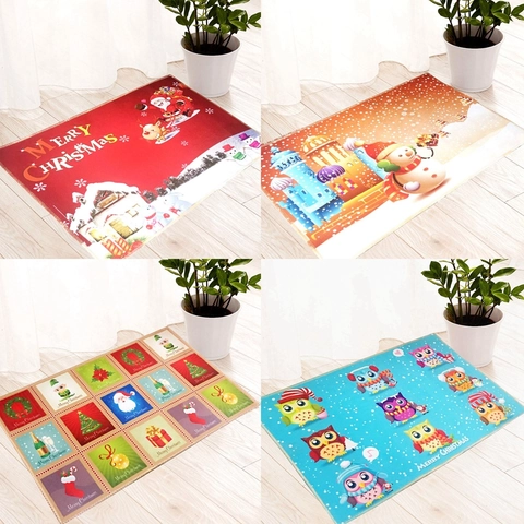 Tappeto Da Terra Natale Velluto Diamante Antiscivolo Cartone Animato Babbo Natale Pupazzo Di Neve Lavabile Decorazione Interni