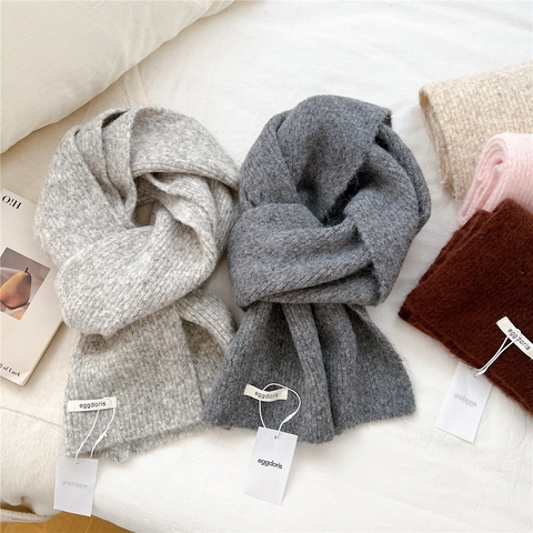 Winter Knit Scarf For Women Solid Color Warm Thick Soft Wool Polyester Nylon Acrylic Spandex Blend Ribbed Neck Warmer